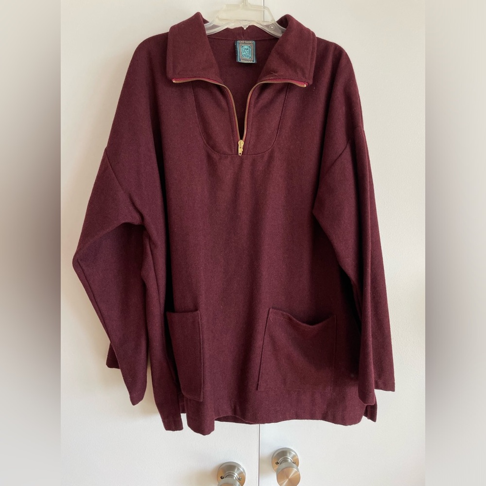 Lee Valley Smocks Wool Burgundy Sweater Quarter Zip Ireland sz XXL outdoor camp